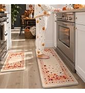 KIMODE Fall Kitchen Mats Cushioned Anti Fatigue 17"x47"+17"x29", Beige Kitchen Mats for Floor, Pa...