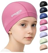 COOLMATE Fabric Swim Cap for Adult Women Men Kid 3 4 6 8 14 16, Silicone Water-Resistant Layer, C...