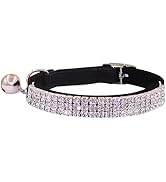 THAIN Rhinestones Cat Dog Collar Soft Velvet Safe Adjustable Collar Bling Diamante with Bells, 8-...