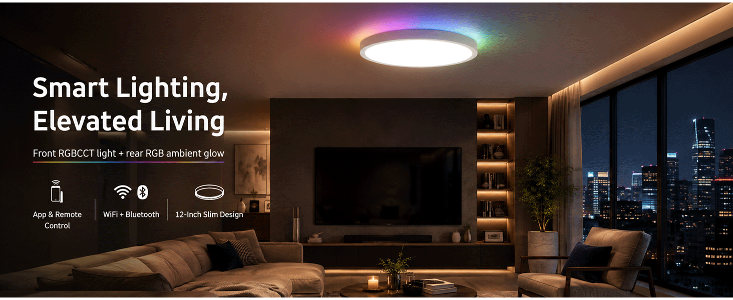 WULILI Smart RGB Ceiling Light with front RGB, rear ambient glow and smart control