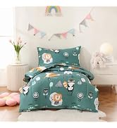 JSD Green Forest Animals Toddler Bedding Set, 4 Piece Bed-in-Bag Toddler Comforter Sheet Set, Mac...