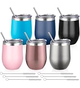 12 Oz Insulated Wine Tumbler with Lid Double Wall Vacuum Stainless Steel Wine Glass Coffee Mug In...