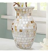 SHMILMH White Glass Vases for Flowers, Unique Handmade Natural Shell Vase, Rustic Mosaic Vases fo...