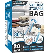 20 Pack Vacuum Storage Bags, Space Saver Bags (4 Jumbo/4 Large/4 Medium/4 Small/4 Roll) Compressi...