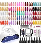 Gel nail kit with uv light and nail drill machine Kit,5pcs Top Base Coat LED Lamp Nail Art All Se...