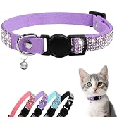 Rhinestone Cat Collar Breakaway, Soft Velvet Cat Collars with Bell, Adjustable Comfortable Cats C...
