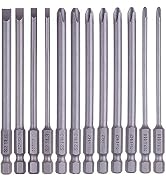 Rocaris 12 Pack 1/4 Inch Hex Shank Long Magnetic Screwdriver Bits Set 4 in Power Tools (Slotted+C...