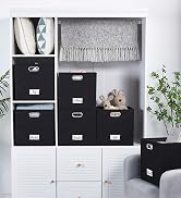 DECOMOMO Black Storage Bins with Labels, 11 inch Cube Storage Bin Felt Basket for Shelves Closet ...