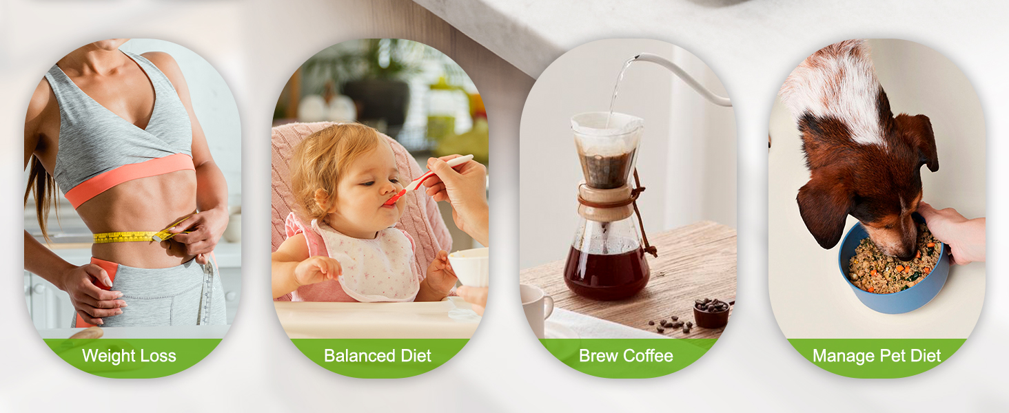 food scale with nutritional calculator for weight loss, balanced diet, brew coffee, manage pet diet
