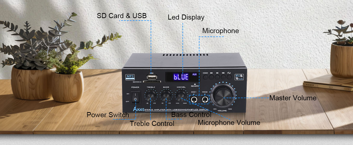 Bluetooth 5.0 Amplifier Stereo Home Audio Amp