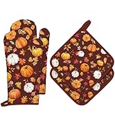Arquiel Fall Pumpkin Leaves Oven Mitts and Pot Holders Sets 4Pcs, 100% Cotton Heat Resistant, Ext...