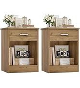 FOTOSOK Nightstand Set of 2, 2-Tier Side Table with Drawer and Storage Shelf, Bedside Table End T...