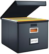 Huolewa File Organizer Box with Lid, Collapsible Faux Leather Hanging File Folder Box Organizer w...
