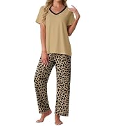 PrinStory Pajamas for Women Set Soft Pjs 2 Piece Pajama Sets Casual Pj Short Sleeve Lounge set wi...