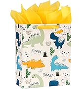SUNCOLOR Large Gift Bag with Tissue Paper for Kids, Dinosaur Birthday Party Favor Bags, 13H x 10....