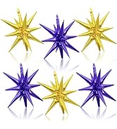 Purple Gold Star Balloons, 22 Inch Dark Purple Gold Foil Explosion Star Balloons, Large Spike Bal...
