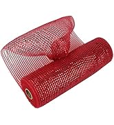 MEEDEE Red Mesh Ribbon 10 Inch Wide Red Metallic Ribbon Deco Mesh Roll for Christmas Tree, Wreath...
