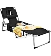 Tangkula Beach Chaise Lounge Chair with Hole for Face, Patio Folding Adjustable Reclining Beach S...