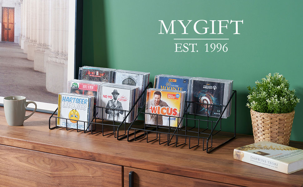 Modern Black Metal Wire CD Storage Stand, Table Disc Jewel Case Holder, Tier Office Desk Media