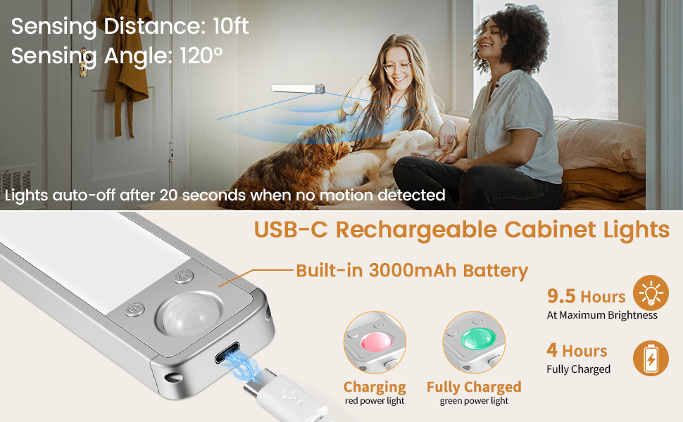 Motion Sensor & USB-C Rechargeable: