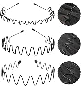 LERNOU Hair Band for Men Metal Headbands Wavy Elastic Hairband, Simple Spring Hair Hoop Non Slip ...