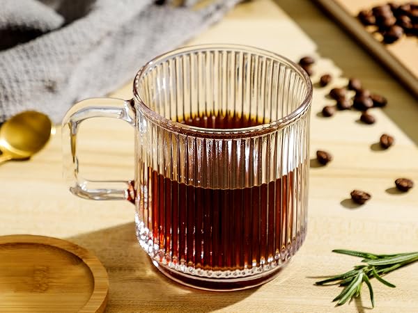 lysenn clear glass coffee mug with lid with handle