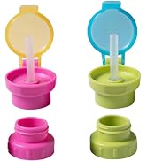 2Pcs Green and Pink Water Bottle Straw Caps, Cute Spill Proof Water Straw Caps Replacement, Porta...
