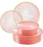Liacere 60Pcs Pink Plastic Plates-Pink Disposable Plates With Gold Rim-Heavy duty Gold Plates,Wat...