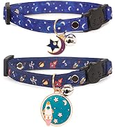 2 Pack Cotton Breakaway Cat Collar with Bell,Blue Moon and Stars Pendant Cute Cat Collar Kitten C...