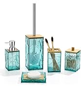 GAHEFY Teal Blue Beach Bathroom Accessories Set, Toothbrush Holder, Soap Dispenser, Cotton Swabs ...