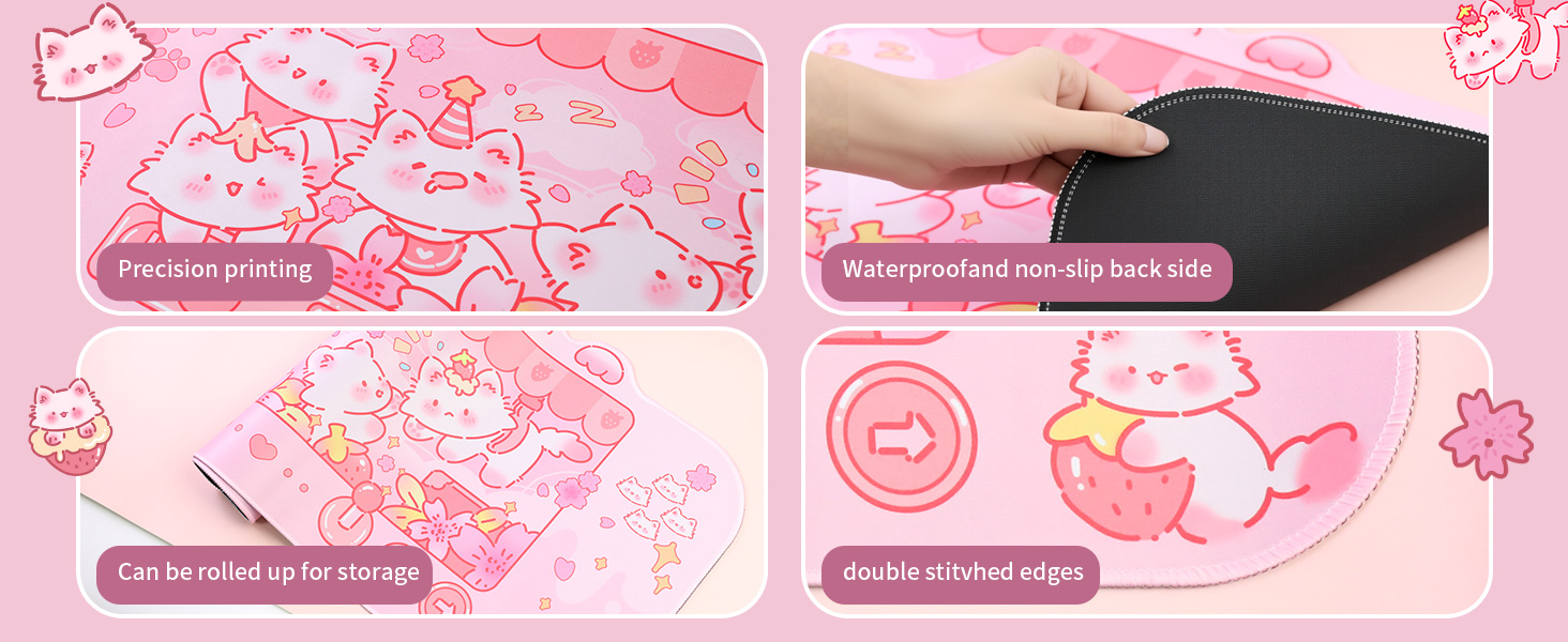 Cute Kitty Desk Mat Kawaii Desk Pad Gaming Mouse Pad Cat Deskmat Mousepad