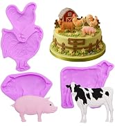 3 Pcs Rooster Hen Silicone Mold, Farm Animal Cattle Pig Fondant Molds for Cake Decoration Chocola...