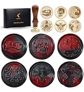 Wax Seal Stamp Kit, Set of 6 Sealing Wax Stamp with Brass Head Wooden Handle (Moon & Sun World Ma...