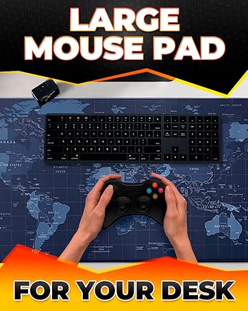 Large mouse pad with keyboard and game controller for desk setup