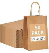 RACETOP 50 Pack Kraft Small Paper Bags with Handles Bulk, 5.8"x3.2"x8.25" Brown Gift Bags for Ret...