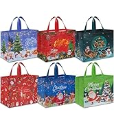 AhfuLife Extra Large Christmas Gift Bags, 12 Pcs Christmas Tote Bags with Handles, Reusable Non-w...