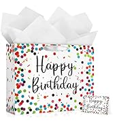 YoungTree Large Happy Birthday Gift Bag with Tissue Papers and Greeting Card, Portable Paper Gift...