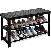 SMIBUY Bamboo Shoe Rack Bench, 3-Tier Shoe Organizer Storage Shelf for Entryway Hallway Bathroom ...