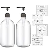 2 Pack Dish Soap Dispenser for Kitchen, Plastic Hand Soap Dispenser Bathroom, 16Oz Liquid Soap Di...