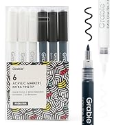 Grabie Black & White Extra Fine Tip Acrylic Paint Marker Set, 6 Pack, 0.7mm Acrylic Paint Pens fo...