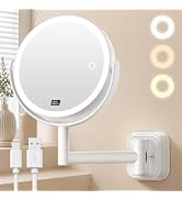 Auxmir No Drilling Wall Mounted Lighted Makeup Mirror, 7" 1X/30X Double Sided Magnifying Mirror w...