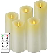 Nimiko Flickering Flameless Candles with Remote Control and Timer Set of 5 Pc Real Wax LED Pillar...