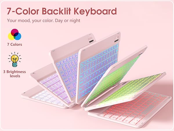 7-Color Backlit - ipad 10th generation case with keyboard
