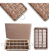 RHBLME 2 Pack Brownie Pan with Dividers, 12.2" x 7.7" x 1.6" Nonstick Carbon Steel Baking Loaf Pa...