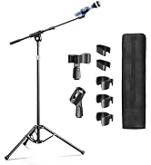 OUKMIC Mic Stand with Boom Arm, Heavy Duty Tripod Microphone Floor Holder Height Adjustable with ...