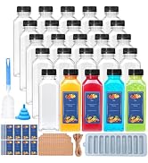 Flrolove 25pcs 12oz Juicing Bottles,Square Plastic Juice Bottles with Caps,Plastic Containers wit...