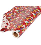 American Greetings Reversible Wrapping Paper, Happy Birthday Lettering and Stars (1 Jumbo Roll, 1...