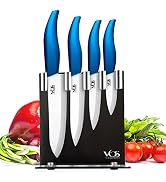 Vos Ceramic Knives with Block Holder - 4-Pc Kitchen Knife Set for Vegetables, Fruit, & Meat - 6
