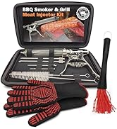 BBQ Smoker Grill Professional Meat Injector Syringe Kit for Smoking with Case, Heat Resistant Non...