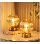 Elenhome Amber Touch Glass Table Lamp Set of 2, 3-Way Dimmable Bedside Lamps, Vintage Mid-Century...